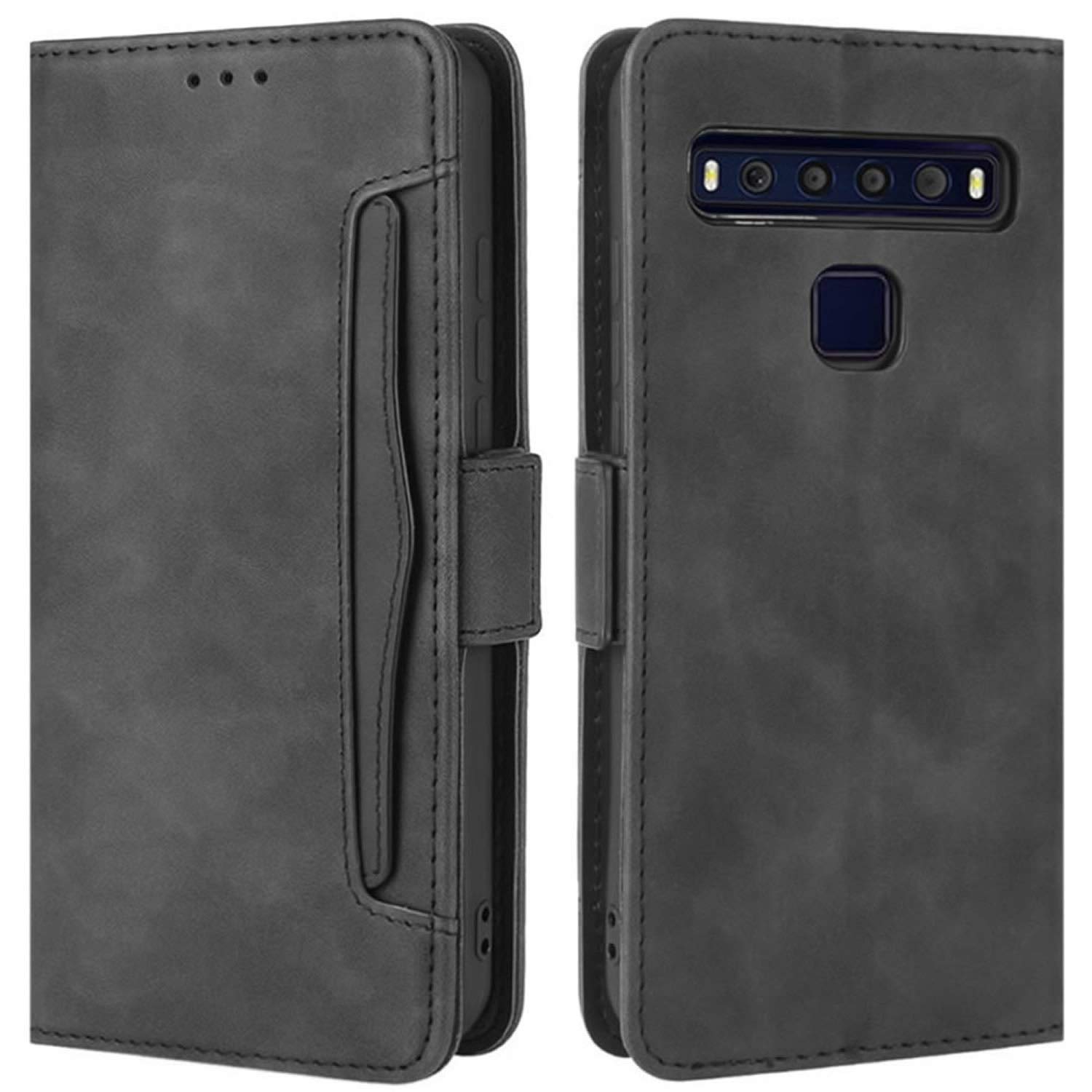 HualuBro Case for TCL 10L / TCL 10 Lite Phone Case, Magnetic Full Body Protection Shockproof Stand Folio Flip PU Leather Wallet Case Cover with Card Holder (Black)