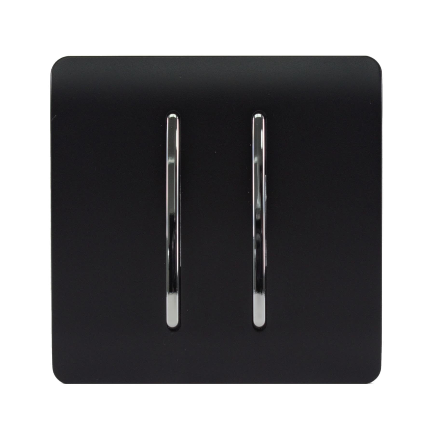 Trendi 2 Gang (2 Way & Intermediate) Glossy 10 Amp Rocker Light Switch Matt Black