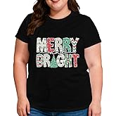 LuxLass Plus Size Merry and Bright Shirts for Women Christmas Merry and Bright T-Shirt Xmas Holiday Tee Tops