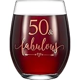 Crisky Rose Gold 50 & Fabulous Wine Glass for Women 50th Birthday Gifts Funny Ideas for Women, Wife, Mom, Sister, Aunt, Friends, Coworker, Her Rose Gold Foil 50 & Fabulous 14oz, with Box