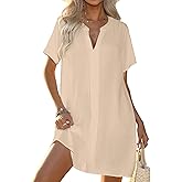 Halife Women's Swimsuit Cover Up Shirt V Neck Short Sleeve Bathing Suit Coverups Summer Beach Cover Ups