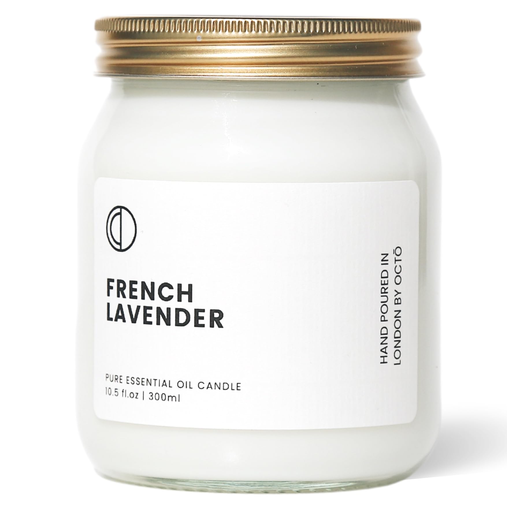 OCTŌ French Lavender 300ml | Essential Oil Scented Jar Candle 10.5oz - 60 Hours Long Burning 100% Natural Soy Wax | Handmade in UK