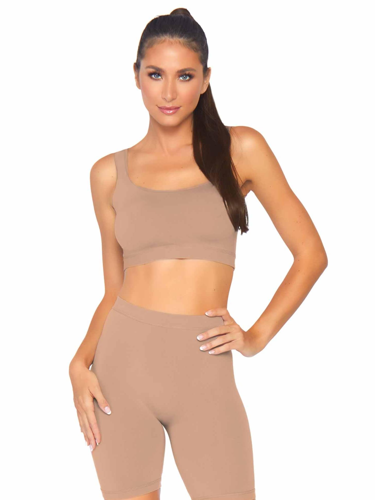 Leg Avenue Seamless Tanktop, Bike Shorts, Warm Brown, M/L