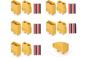 TMH 5 Pairs XT60 Connector XT-60 Male Female Bullet Connectors Plugs with 20 pcs Heat Shrink Tube for RC Lipo Battery Car Boat (5 Male+5 Female)