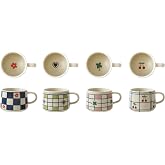 Creative Co-Op 4-Piece Hand-Painted Stoneware Mug Set with Patterns, Multicolor