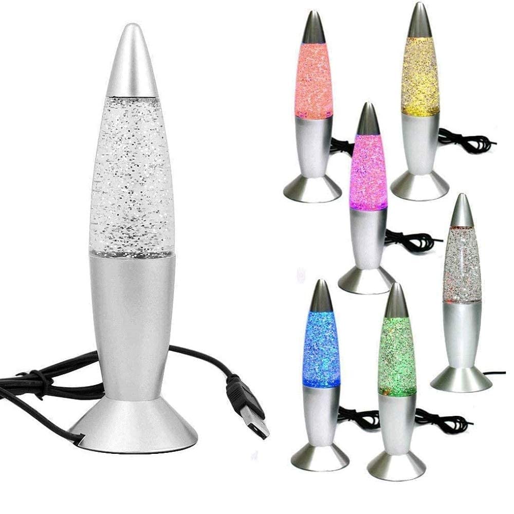 Classic LED Mini Lava Lamp USB Rocket Sparkling Lamp Multicolor Changing Glitter Night Light Bedroom Christmas Decor (Rocket Lava Light)
