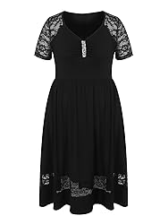 LapaPlus 2025 Women Plus Size Lace Summer Dress - V