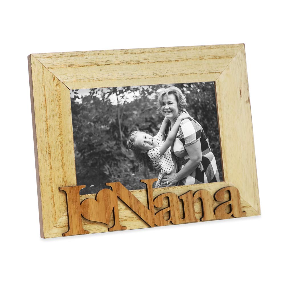 Isaac Jacobs Natural Wood Sentiments “I Love Nana” Picture Frame, 4x6 inch, Photo Gift for Nana, Grandma, Family, Display on Tabletop, Desk (Natural, 4x6)