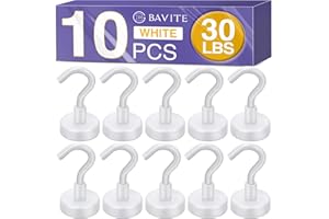 E BAVITE Strong White Magnetic Hooks Heavy Duty, Cruise Cabin Ship Essentials 30Lbs 10 Pack Rare Earth Magnets Hook for Refrigerator, Grill, Home, Kitchen, Office
