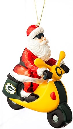 Amazon Com Team Sports America Green Bay Packers Glass Santa Scooter Ornament Clothing