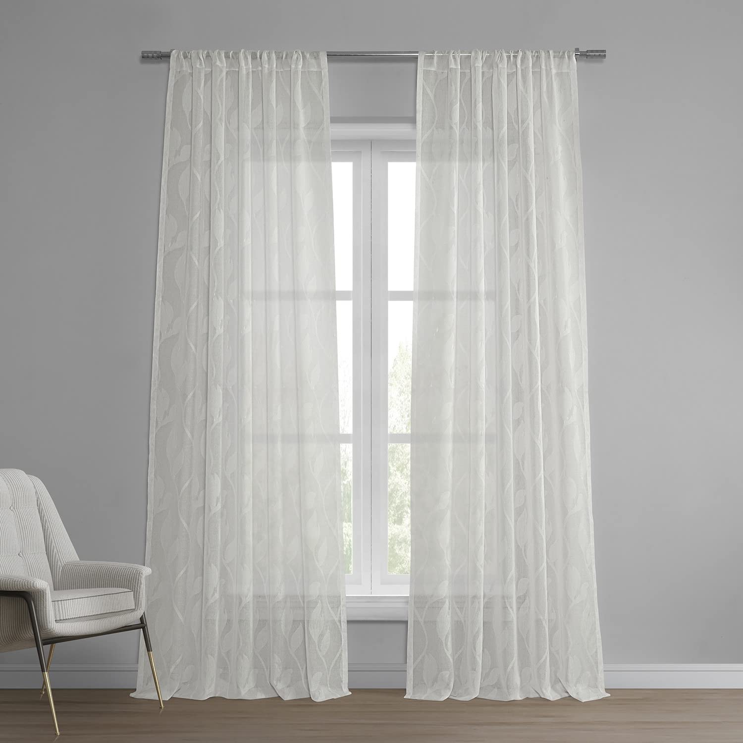 HPD Half Price Drapes Patterned Faux Linen Sheer Curtain (1 Panel), Polyester Blend, Avignon Vine, 50 X 96