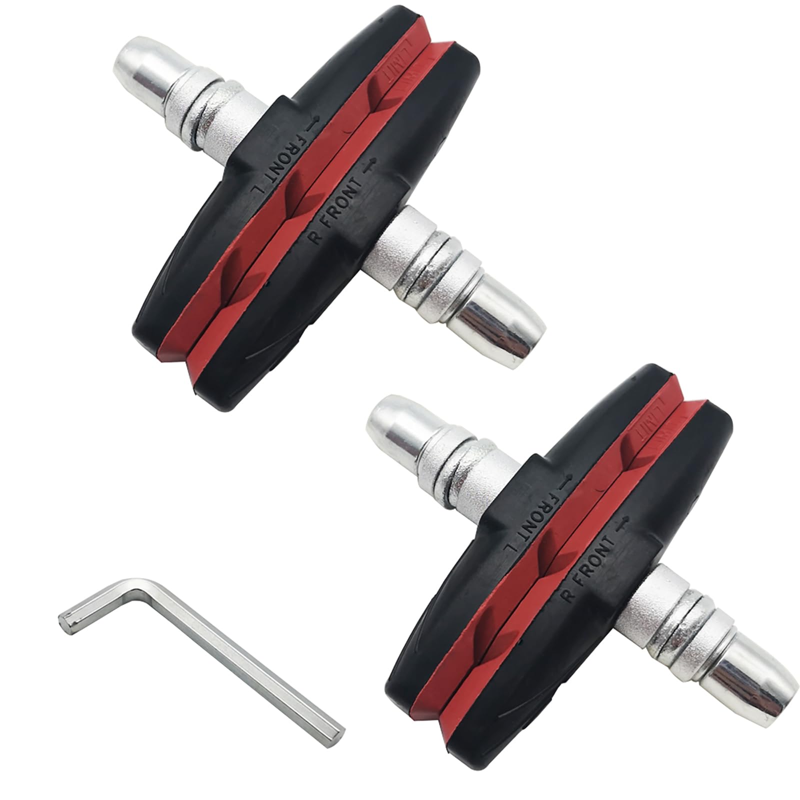 CTRICALVER Bicycle Brake Pads, 2 Pairs, Red, Rubber & Aluminium, V-Brake Pads, Suitable for Mountain Bike