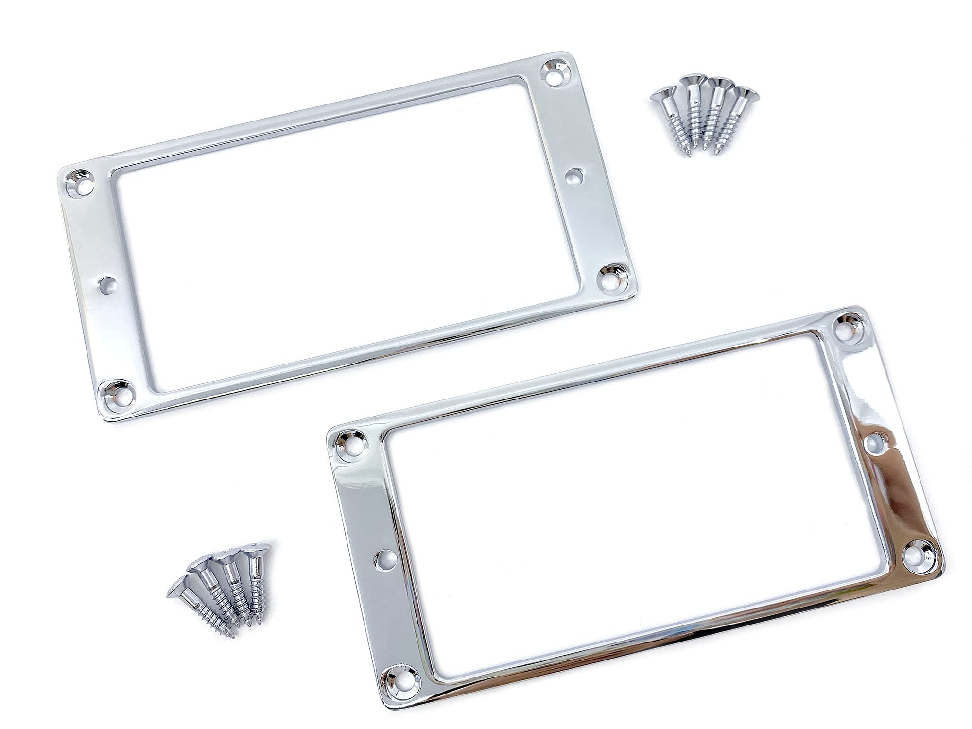 ALS Flat Metal Mounting Ring Set of 2 with Screws - Chrome Plated Solid Brass for Humbucking Pickups - Humbucker pickup Frames/Brackets for Ibanez etc.
