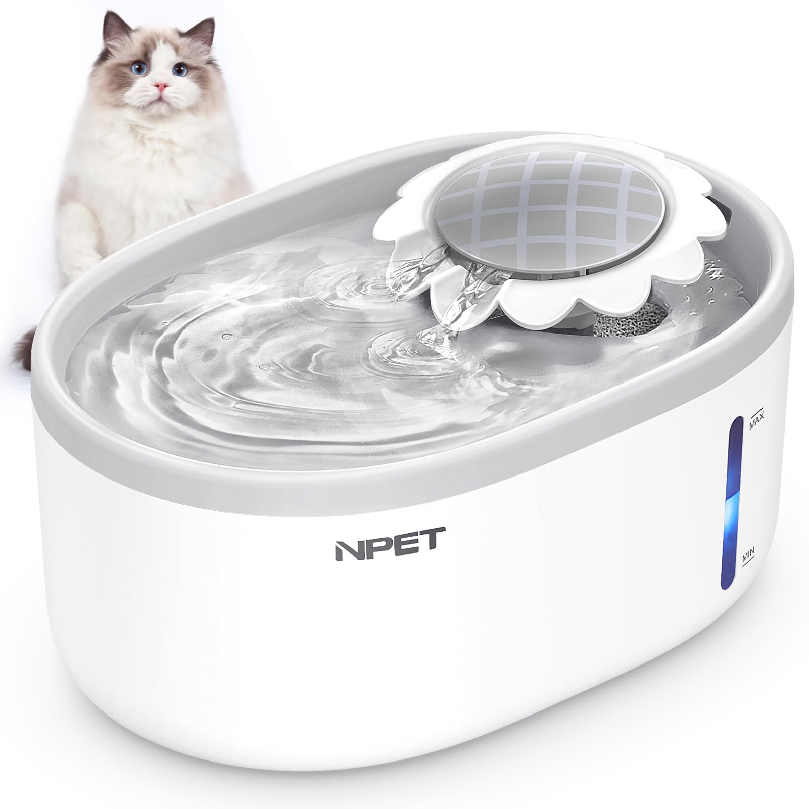 Photo 1 of NPET Cat Water Fountain with Visible Water Level Window, White Grey 2L/67oz Automatic Pet Water Fountain with Quiet Pump, Dog Water Dispenser for Drinking (Regular)