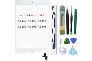 DEDYEL Dedia Touch Screen Replacement for iPad Mini 1 / iPad Mini2 7.9 Inch,A1432 A1454 A1455 A1489 A1490 Digitizer Glass Assembly with Home Button+Cameral Holder+Pre-Installed Adhesive + Tool Kit(White)