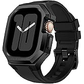 AIRYZGOOD Luxury Metal Case with Band Compatible for Apple Watch 44mm 45mm 46mm 49mm,Men Rugged Protective Bumper Cover with Soft Silicone Strap for iWatch Series 11/10/9/8/7/6/SE3/SE2/SE/5/4 and Ultra 3/2/1 49mm