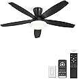 ZMISHIBO 48 inch Ceiling Fans with Lights and Remote/APP Control,Black Low Profile Ceiling Fan with Light,Quiet DC Motor,LED Dimmable, Modern Flush Mount Ceiling Fan for Bedroom Indoor/Outdoor Patio