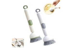 Long Handle 360° Rotating Dish Brush with Soap Dispenser, 6-in-1 Multi-Functional Scrubber for Kitchen Cookware & Tableware (