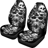 Dellukee Auto Front Car Seat Covers Seats 2 PCS Skull Print Universal Bucket Interior Accessories Decoration fits Most Cars, SUVs, Trucks, and Vans