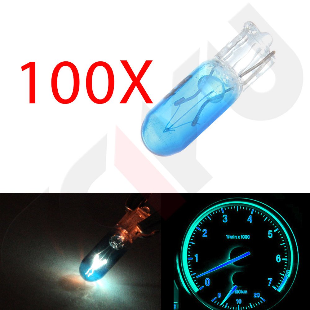cciyu 100 Pack Blue T5 Mini-Wedge Halogen 37 74 286 LED Interior Light Bulbs Dashboard Incandescent Light