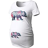 GINKANA Short Sleeve Maternity Tops Shirts Floral Ruched Sides Casual Mama Pregnancy Blouses Clothes