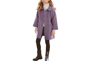 Girls Wool Trench Coat Button Down Lapel Long Sleeve Peacoats Fall Winter Casual Mid Length Woolen Coats