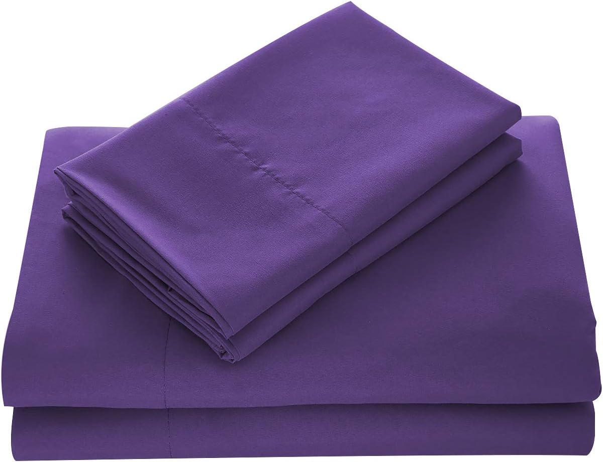 Bedding Luxury 3-Pcs Bed Sheets Set- 1800 Deep Pocket, Wrinkle & Fade Resistant (Twin, Prism Violet)