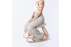 Sleekform Ergonomic Kneeling Chair - Home Office Rocking Desk Stool for Active Sitting - White Comfortable Cushions Wood