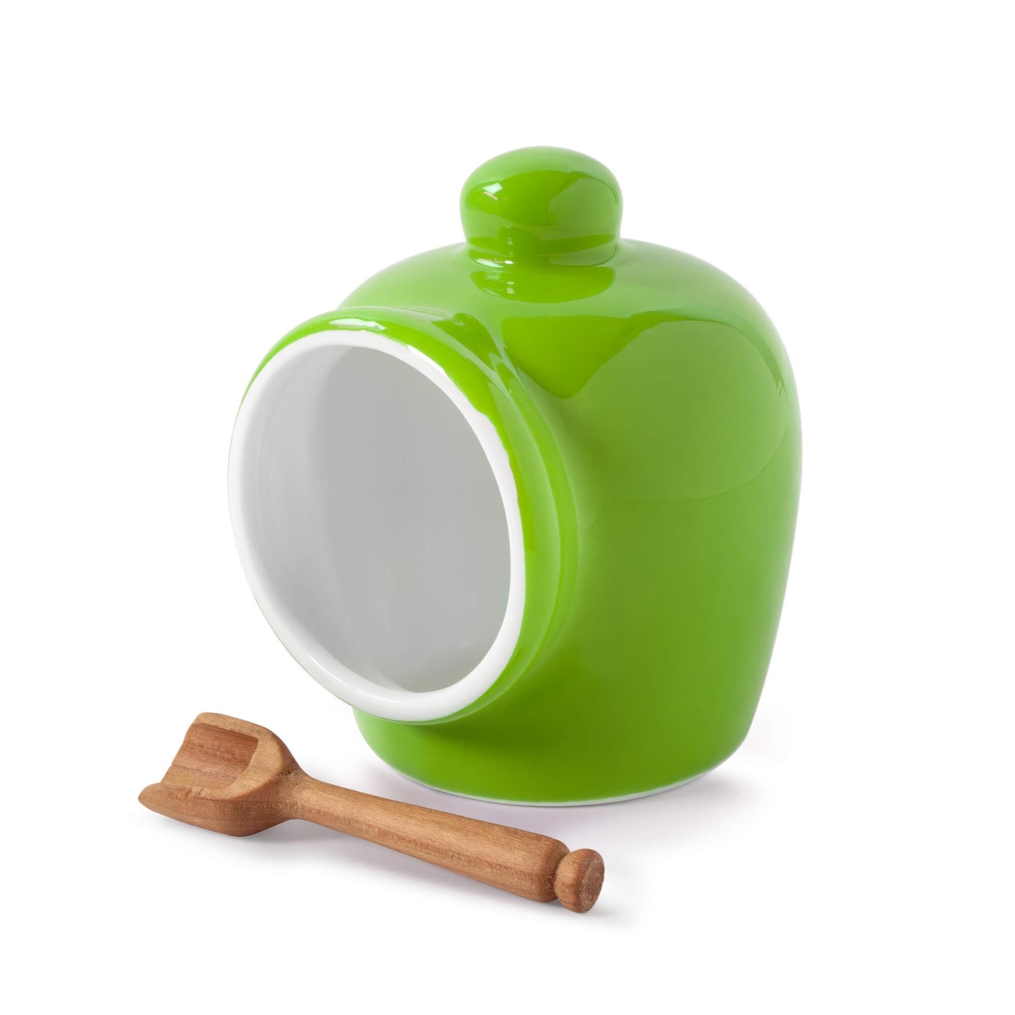 Wm Bartleet & Sons Traditional Porcelain Small Salt Pig with Wooden Salt Serving Spoon - Green