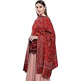 Zamour Women Kani Kashmiri Weave Large Shawl Wrap in Soft Wool Material 40x80 inches Grey
