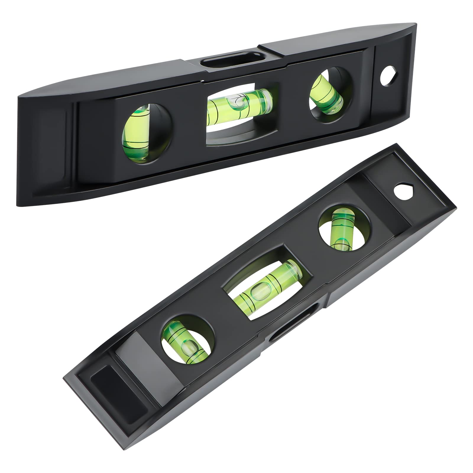 RUNEAY Spirit Level Small Pack of 2 153 mm Spirit Level with Magnet Torpedo Spirit Level with 3 Vials 45° 90° 180° (Black)