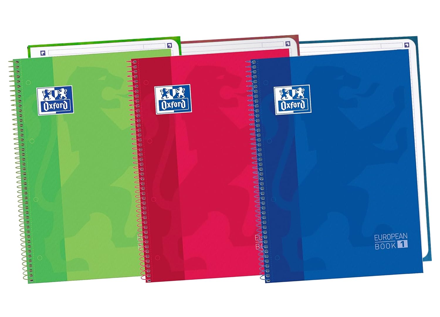 Oxford Europeanbook A4+ Micro Perforated Spiral Bound Notebook, Squared, 5 x 5 mm, Bright Colours (Pack of 3)
