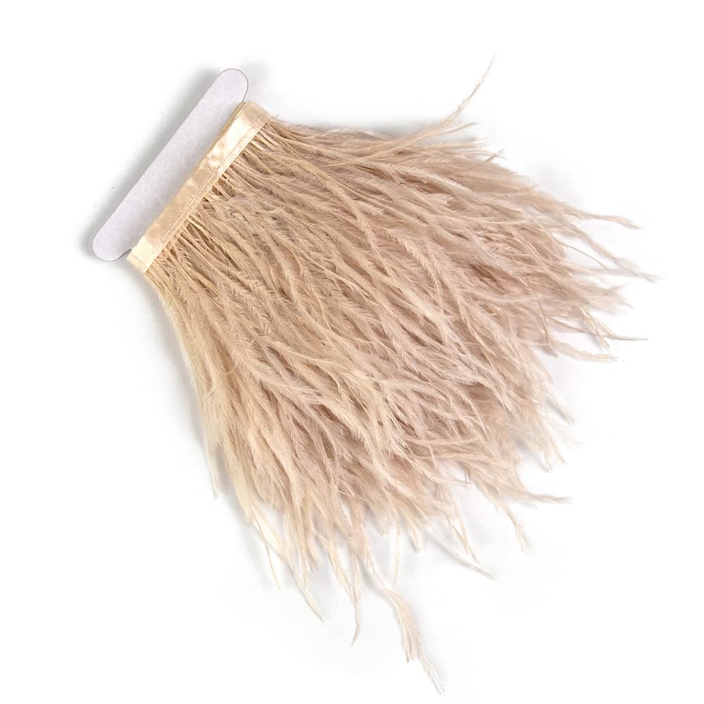 3 Yards 10-15cm Light Khaki Ostrich Feathers Trim Fringe for DIY Dress Sewing Crafts Costumes Decoration