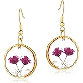 Hefestus Real Pressed Flower Earrings for Women, Handmade Boho Chic Dangle Design, Unique Floral Jewelry, Cute and Thoughtful Gift for Christmas, Valentine’s & Mother’s Day