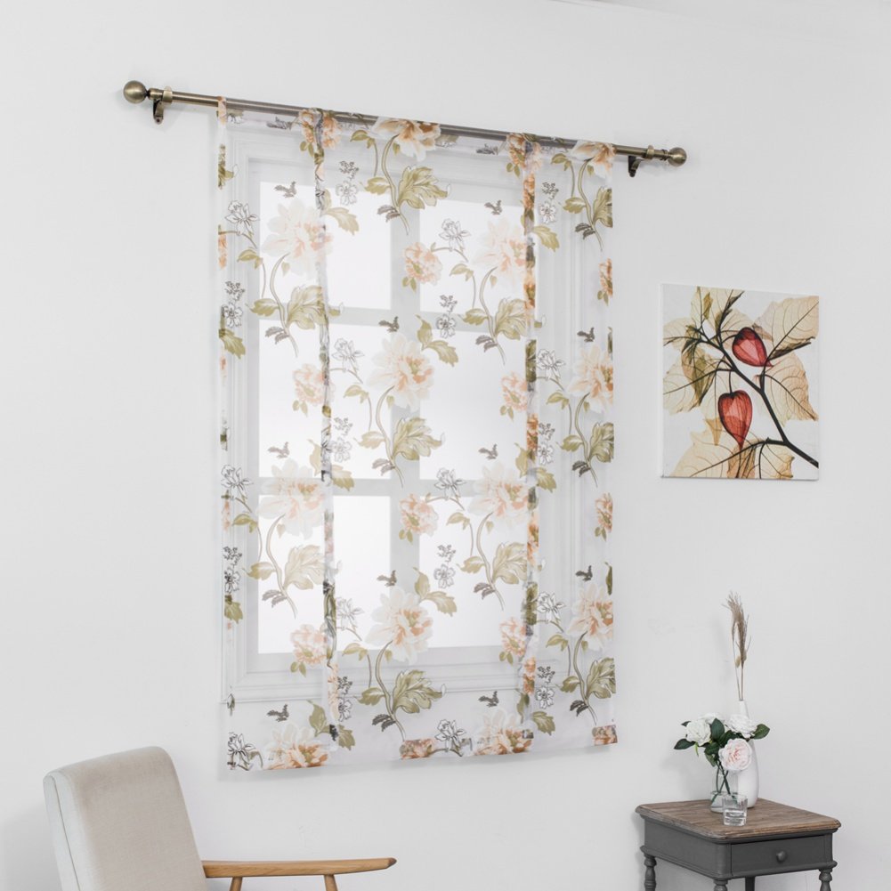Cortina de Gasa para Ventana Cortina Floral para Ventanas pequeñas Cortina de Gasa para Ventana Cortina Floral para Ventanas pequeñas
