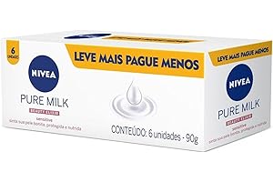 NIVEA Sabonete em Barra Pure Milk Sensitive Promo 6 un. 90g - Fórmula enriquecida com a preciosa essência do leite, proporciona uma pele macia e hidratada após o banho