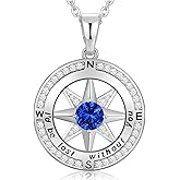 Peeshow Gifts for Women Wife-Compass Birthstone Necklace Gift for Wife Birthday Wedding Anniversary Women Jewelry for Her Girlfriend S925 Sterling Silver