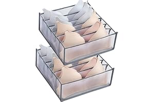 TOOVREN Bra Drawer Organizers, Underwear Wardrobe Organizers Divider, Lingerie Storage Bins, Closet Organizers and Storage Boxes, Foldable Closet Storage Box for Underwear Bra Socks (6 Grids,2 Pack)