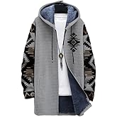 BIVENANT Men's Long Cardigan Hoodies Aztec Cowboys Hooded Jackets Zip up Western Fleece Winter Coats with Pockets