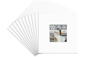 Golden State Art, Pack of 10 Acid Free 8x8 for 4x4 White Picture Mats, Bevel Cut White Core Frame Mattes for Photos