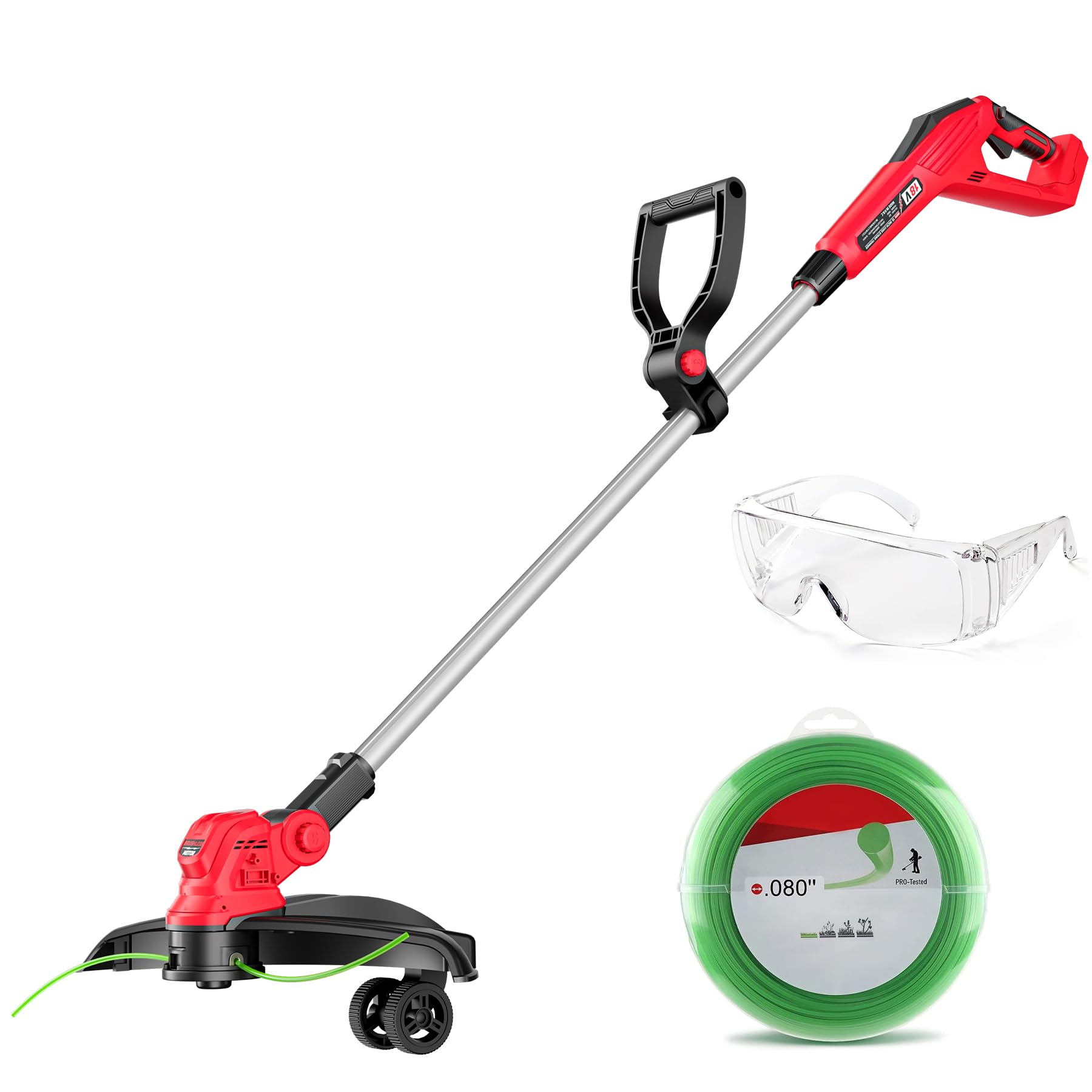 Photo 1 of 15 Inch  Wacker Compatible with Milwaukee 18V Batteries, Cordless String Trimmer & Edger, Brushless Motor, Extendable Pole, Extra Complimentary Weeding Rope *1 (Tool Only)