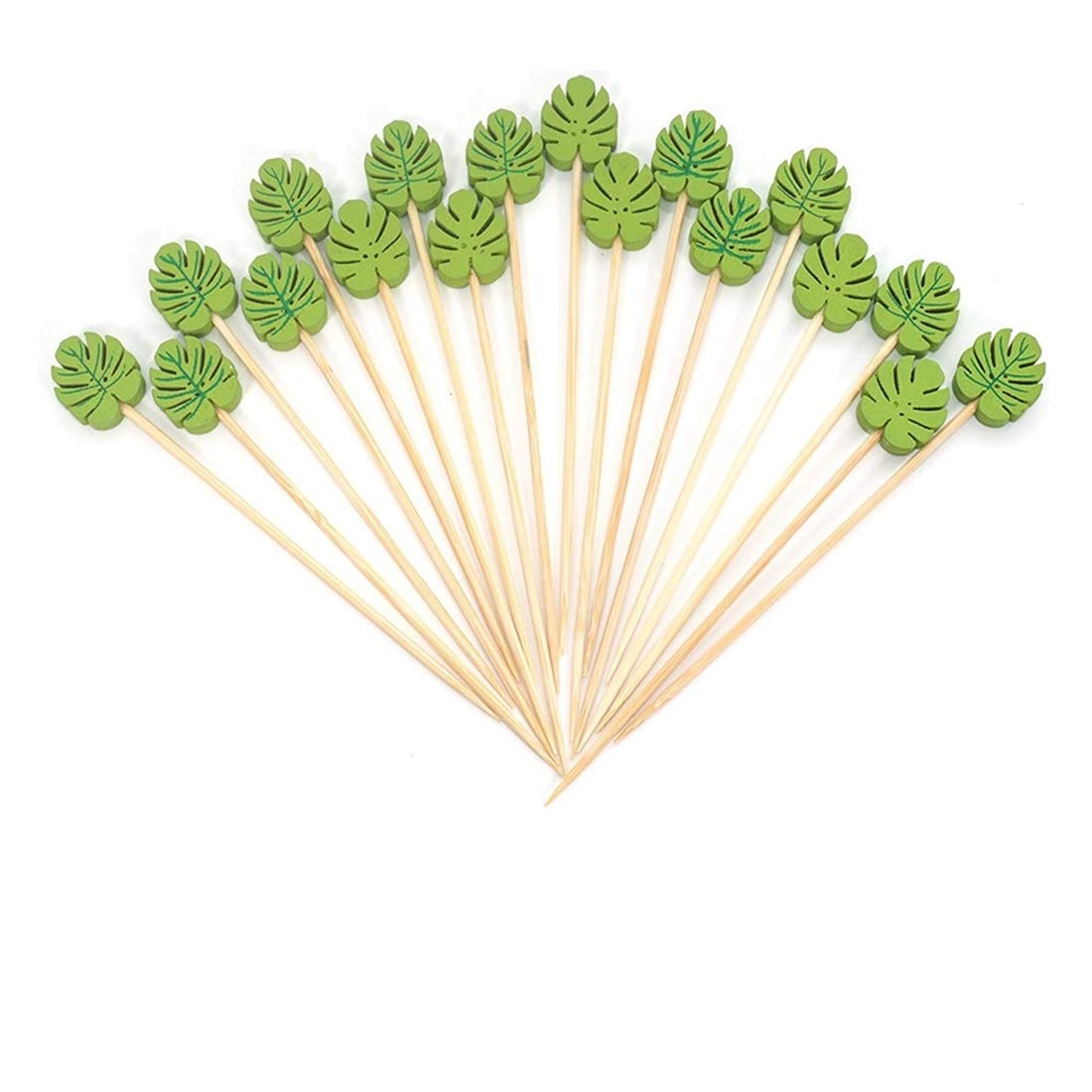 FLZONE Cocktail Sticks,100 Fruit Sticks Bamboo Wooden Cocktail Stick for Cocktails Appetizers Fruits Desserts Party Supplies Fruit Skewer-Palm Leaves