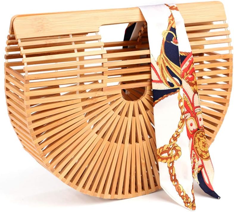Bamboo Handbag Handmade Tote Bag Handle Straw Beach Bag for Women By Samuel