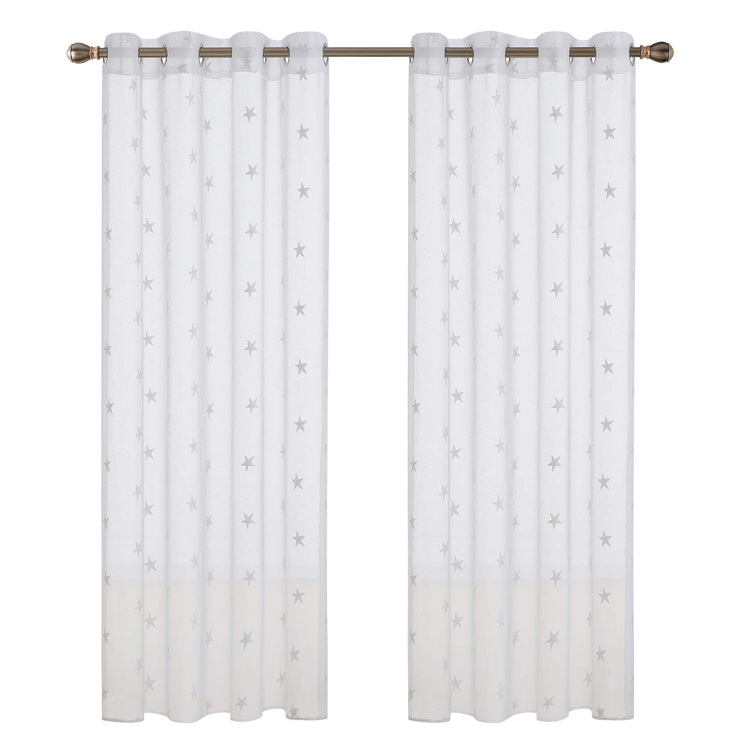 Doconovo Lot De 2 Rideaux Voilage Enfant En Voil Etoile Brode A Oeillets Voilage Chambre Bebe 140x175 Cm Blanc Cuisine Maison Ameublement Et Decoration Banistreet Com