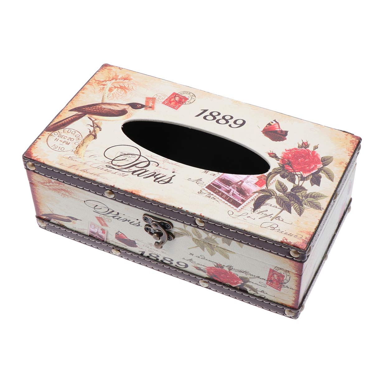 Yardwe Vintage Tissue Box Holder - Wooden Decorative Tissue Cover, Rectangular Napkin Case Dispenser for Car Decor