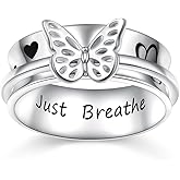 DAOSHANG Sterling Silver Spinner Ring Butterfly Rings for Women, Vintage Wide Band Fidget Ring for Anxiety Relieve Stress Gift for Women