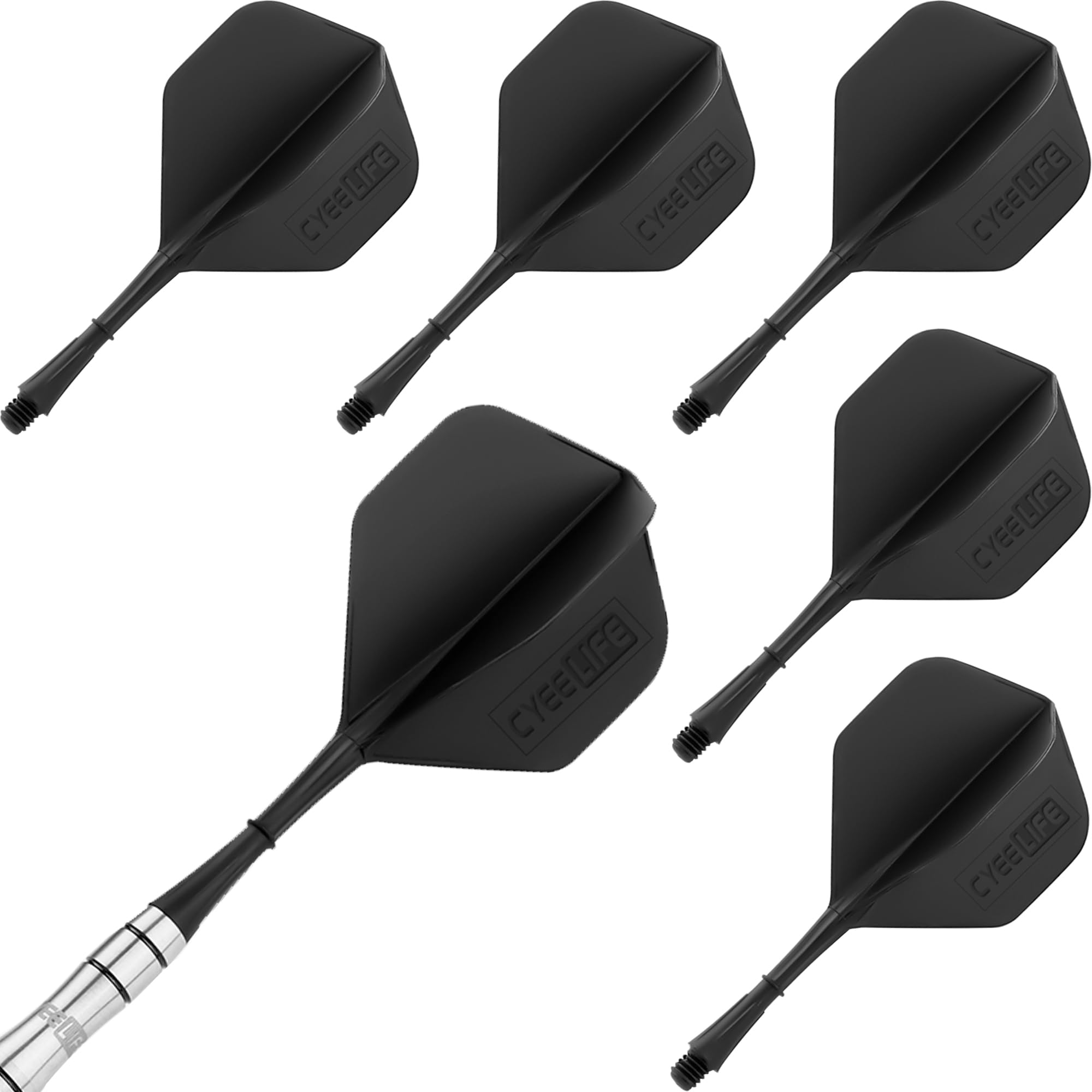 CyeeLife Molded Dart Flights and shafts 6pcs 2BA Integrated accessory,CF01 Black-S