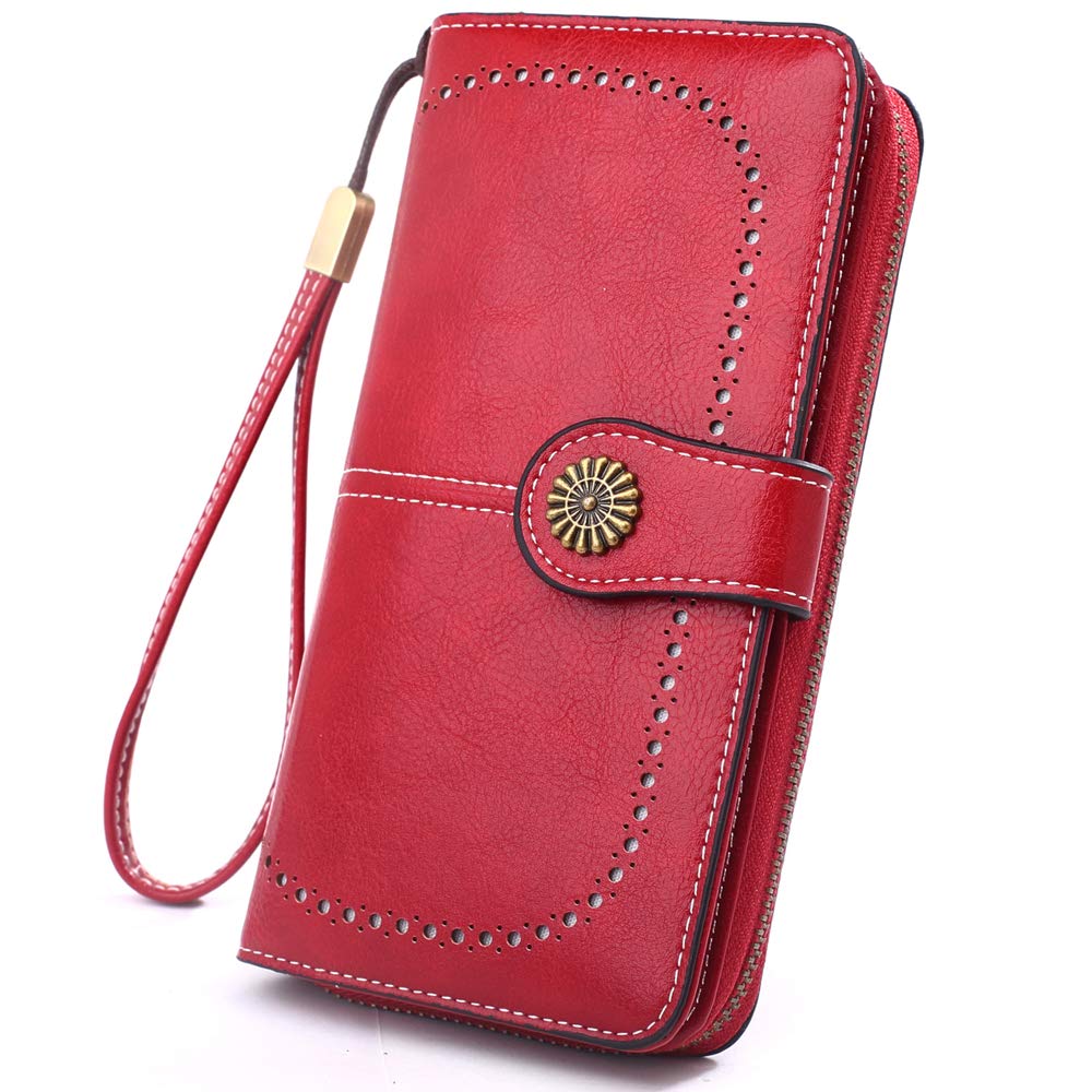 MEEGIRL Leather Purses for Women with Multi Card Slots and Wrist Strap (Red)