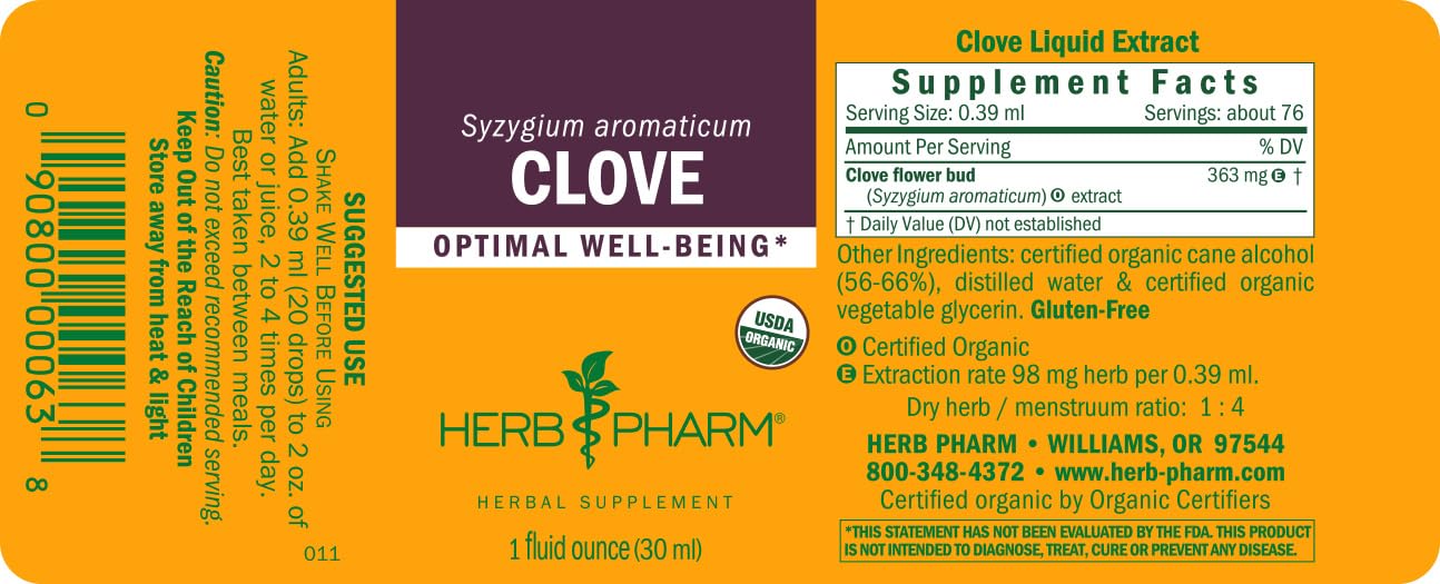 Herb Pharm Certified Organic Clove Liquid Extract - 1 Ounce