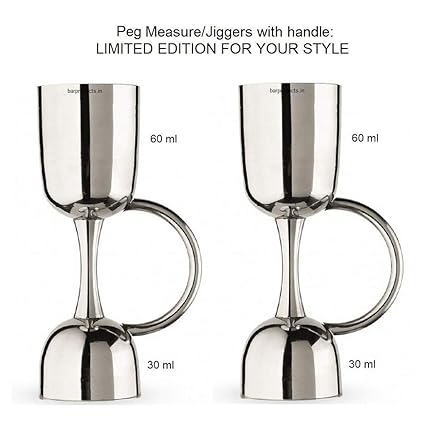 NJ Premium High Class Peg Measurer Jigger with Handle - Unique Design, Jigger with Handle, Shot Glass, Cocktail Shaker Drink Measuring Bar Tool Jigger - Limited Edition: 30-60 ml: 2 Pcs Set